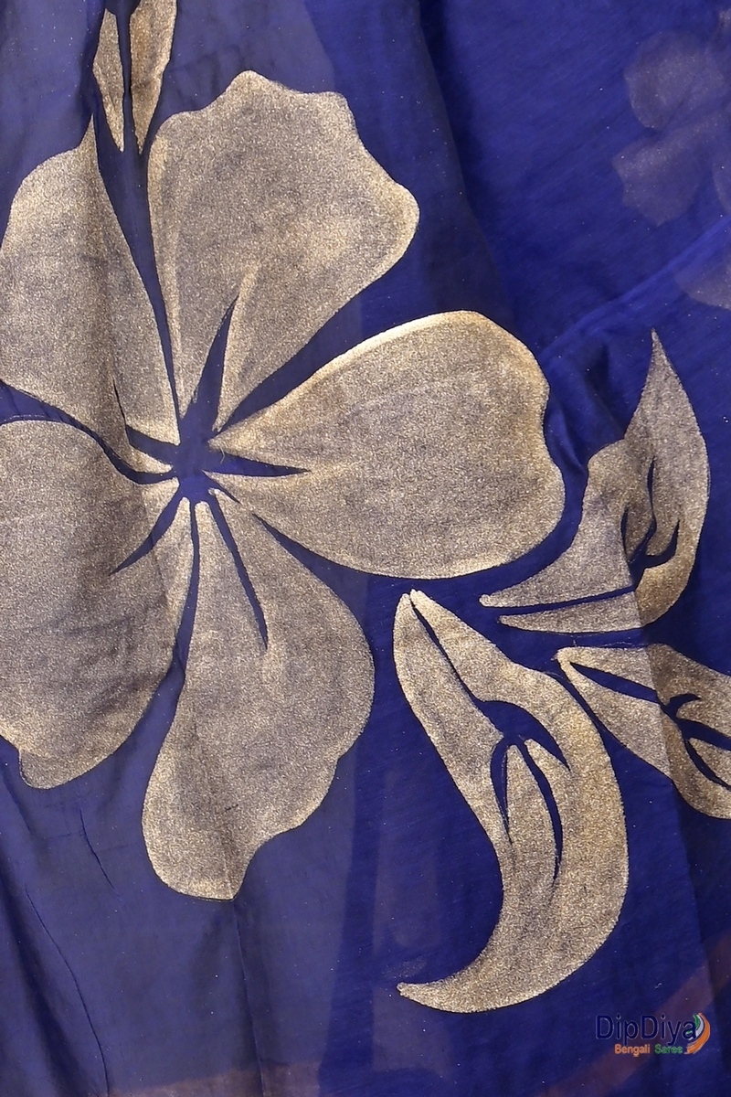 Blue Cotton Blended Soura Printed Handloom Saree (602)